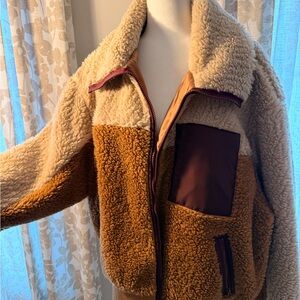 American Eagle Outfitters Cream and Brown Teddy Jacket